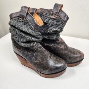 Bed Stu Bruges Slouchy Sweater Grey Leather Wedge Boots Women's Size 7 EUC